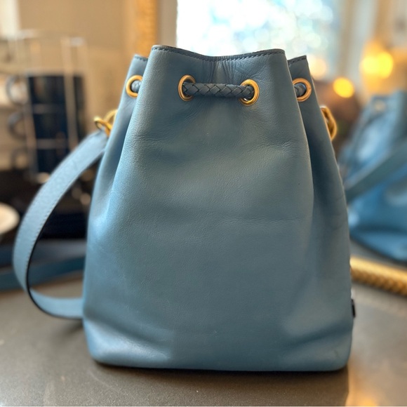 Cole Haan Soft Blue Leather Bucket Crossbody with Braided Drawstrings - Picture 3 of 12